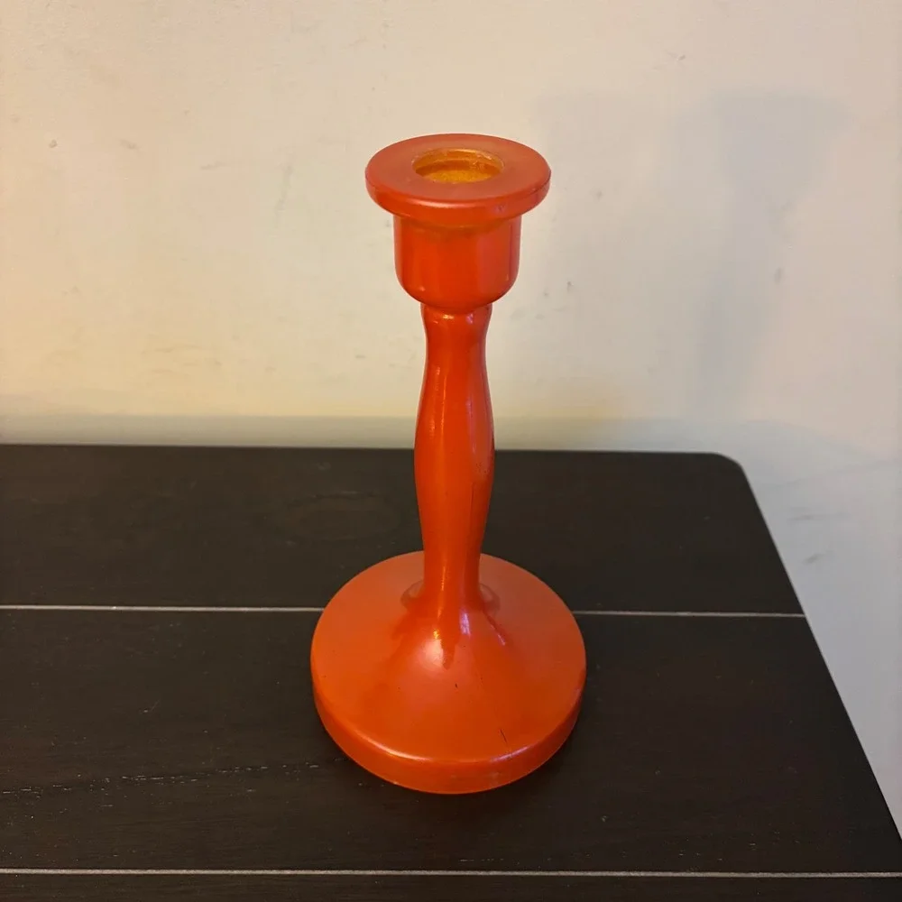 Old Flame Candlestick Co. Wynonna & Naomi Tangerine Colored Glass Candle Holder